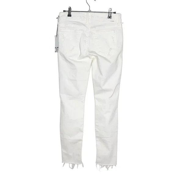 MOTHER Denim NWT White Looker Ankle Fray Raw Hem Jeans Little Miss Innocent 26 - Picture 3 of 16